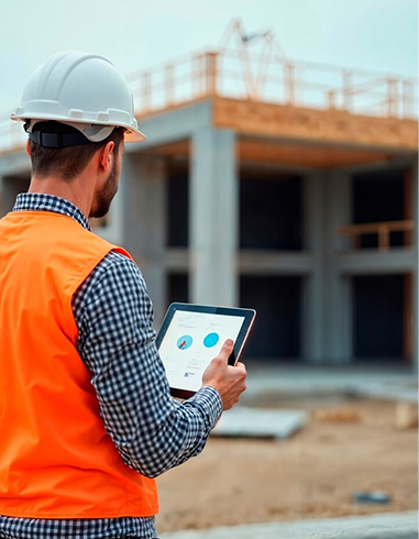 Construction engineer with tablet in hand
